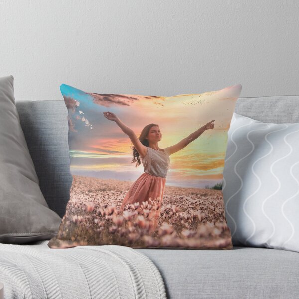 Item preview, A young woman dancing in a meadow sunset landscape designed and sold by DFLC Prints.