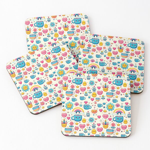 Item preview, Cute and Cheerful Kawaii Pattern - Adorable Hearts, Mugs, and Flowers designed and sold by adriaquart.