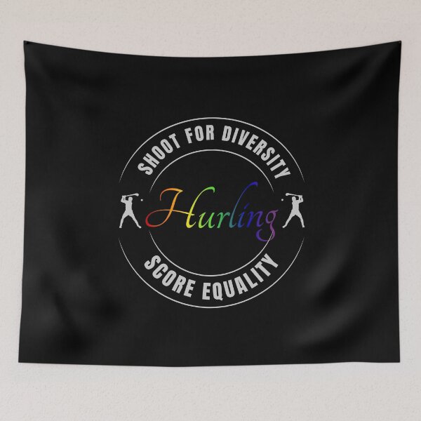 Item preview, Shoot For Diversity, Score Equality LGBTQ Slogan, Hurl and sliotar graphic and rainbow text, LGBTQ T-Shirt, Unisex T-Shirt, Hurling T-Shirt, GAA Hurling tees,  designed and sold by PrideBeProud.