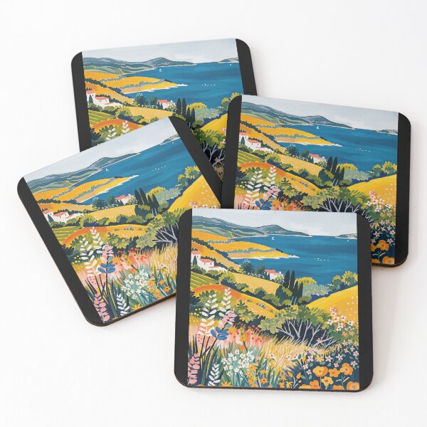 Item preview, Vibrant Mediterranean Coast Painting in Matisse Style with Blooming Flowers and Blue Waters designed and sold by regnumsaturni.