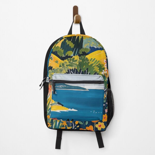 Item preview, Vibrant Mediterranean Coast Painting in Matisse Style with Blooming Flowers and Blue Waters designed and sold by regnumsaturni.