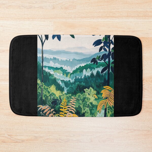 Item preview, Matisse Inspired Rainforest Jungle Painting with Lush Greenery and Distant Mountains designed and sold by regnumsaturni.