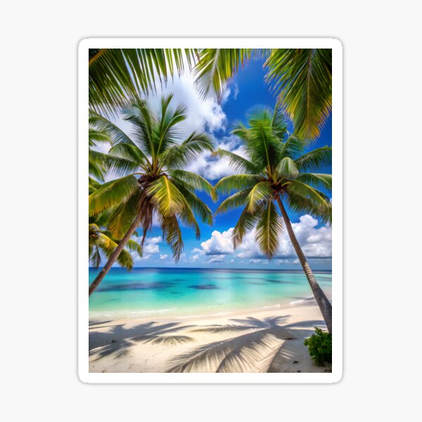 Item preview, Pristine Tropical Beach with Palm Trees - Crystal Clear Ocean View Photography designed and sold by Motifai.