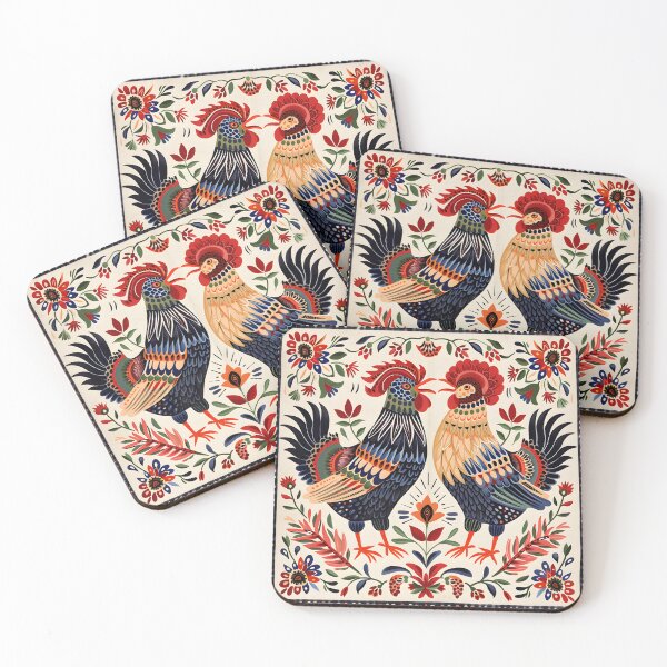 Item preview, Folk roosters-cockerels against each other designed and sold by Folksy Living.