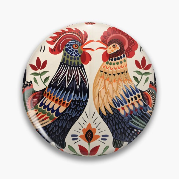 Item preview, Folk roosters-cockerels against each other designed and sold by Folksy Living.