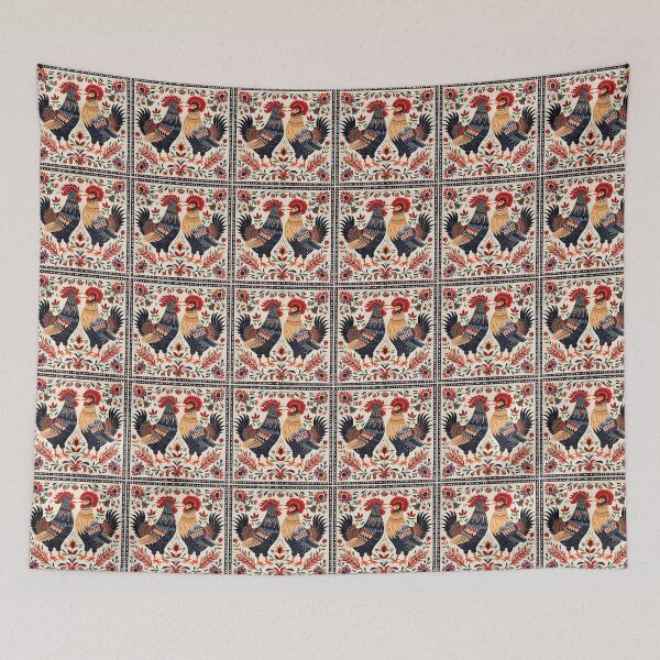 Item preview, Folk roosters-cockerels against each other designed and sold by Folksy Living.