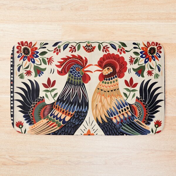 Item preview, Folk roosters-cockerels against each other designed and sold by Folksy Living.