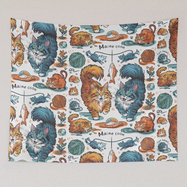 Item preview, Whimsical Maine Coon Cat Illustration Pattern | Playful Pet Art | HahaHandlesHub designed and sold by HahaHandlesHub.