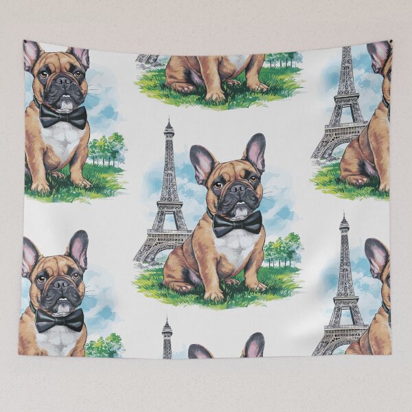 Item preview, Elegant French Bulldog with Bowtie Art in Eiffel Tower | Stylish Dog Illustration | HahaHandlesHub designed and sold by HahaHandlesHub.