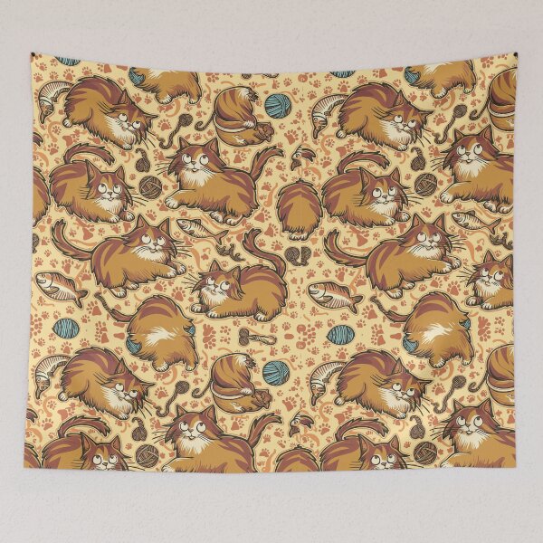 Item preview, Vibrant Maine Coon Cats Frolicking Illustration | Whimsical Cat Pattern | HahaHandlesHub designed and sold by HahaHandlesHub.