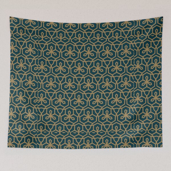 Item preview, Peacock Green And Golden Portuguese Tile Pattern designed and sold by ArtIsSixthSense.