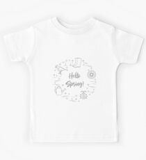 Rubber boots, bird, flower, watering can, ladybug. Kids Tee