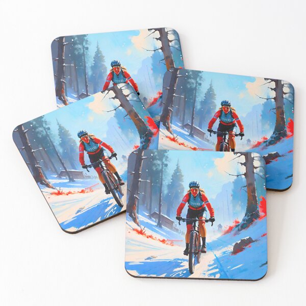 Item preview, Snow Trailblazer: MTB Woman Riding Through the Snow designed and sold by GrizzlyCollective.