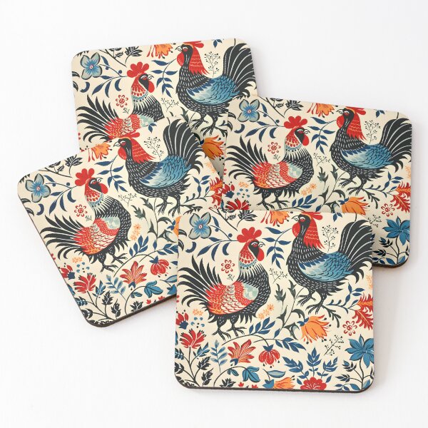 Item preview, Folk roosters and flowers designed and sold by Folksy Living.