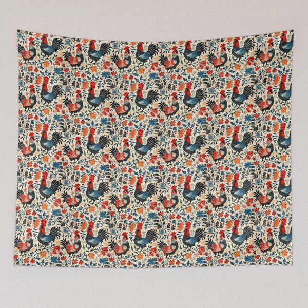 Item preview, Folk roosters and flowers designed and sold by Folksy Living.