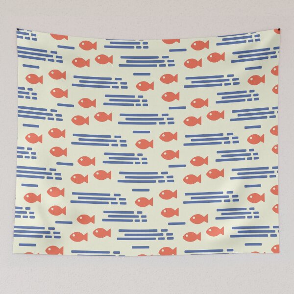 Item preview, Summer retro pattern with fish in the sea designed and sold by Deepness2023.