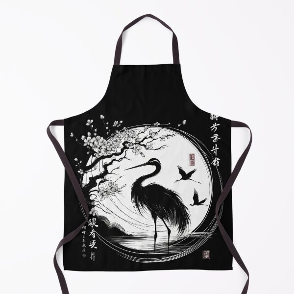 Item preview, Japanese Calligraphy black crane, lake , sakura Tranquil Sumi-e designed and sold by NEUMANN ArtWear Boutique.