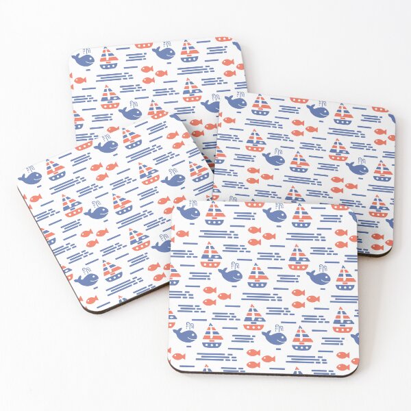 Item preview, Summer retro pattern with fish, whales and sailboats in the sea designed and sold by Deepness2023.