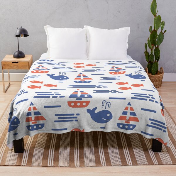 Item preview, Summer retro pattern with fish, whales and sailboats in the sea designed and sold by Deepness2023.