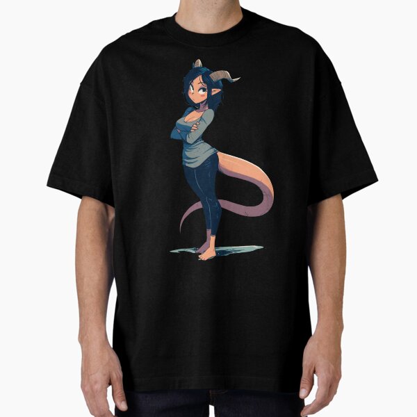 Vista previa del artículo con la obra «Chica Tiefling rosa casual con top gris», diseñado y vendido por NoraNoraDesign.