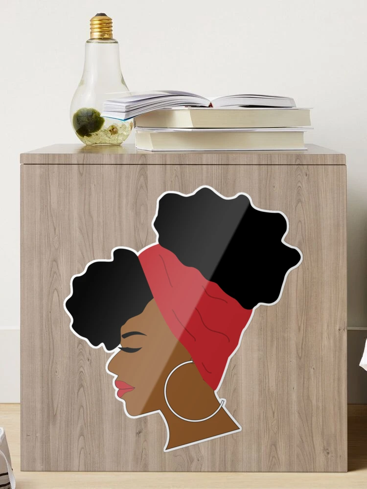 Afro Puffs Woman Profile With Red Scarf Sticker for Sale by  blackartmatters