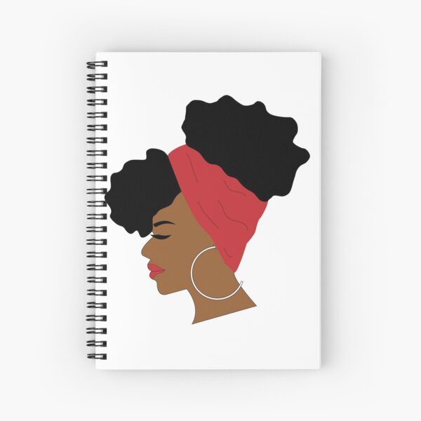 Afro Puffs Woman Profile With Red Scarf Spiral Notebook