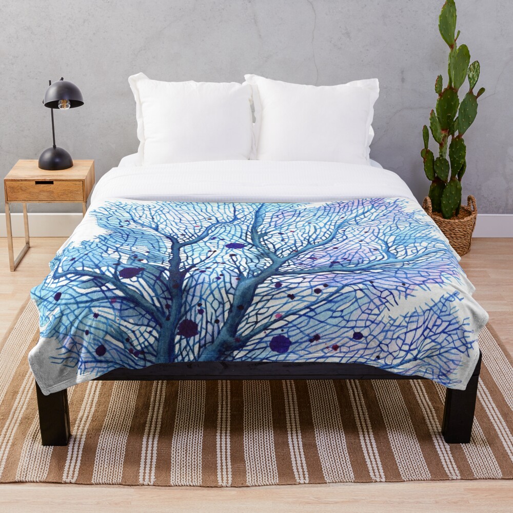 Fan Coral Blue Throw Blanket