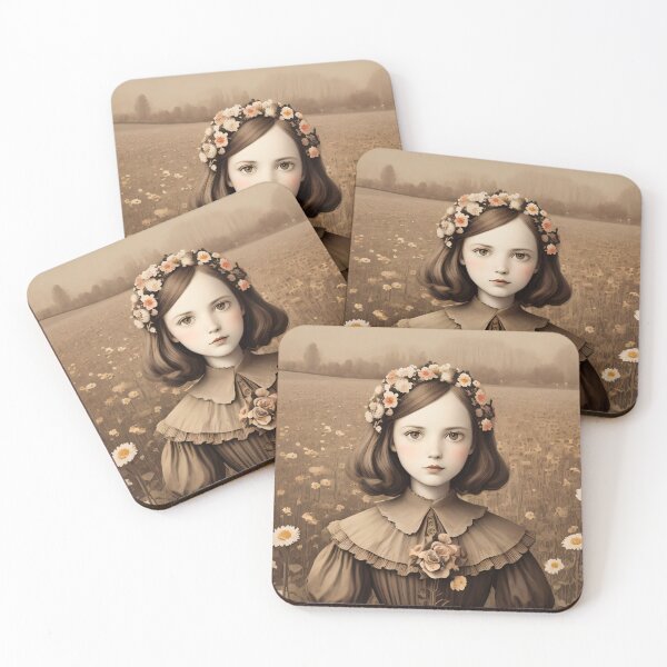 Item preview, Flower Head Vintage Girl Portrait in a Chamomile Field designed and sold by MadnessEnvelope.