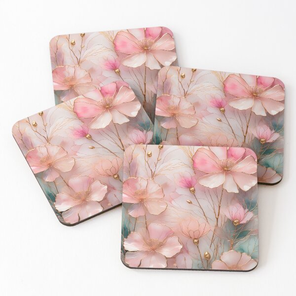 Item preview, Pastel pink flowers with gold lines designed and sold by Sunfe.