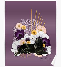 Black Unicorn on Plum and Gold Poster