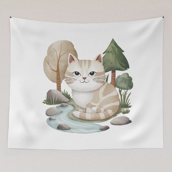 Item preview, Cute fluffy cat Watercolor cartoon character designed and sold by PharaonicArtist.