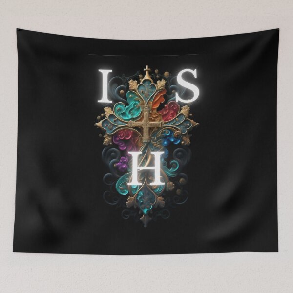 Item preview, Cross with IHS in artistic christian style cute colorful romantic gifts  designed and sold by thankful-loco.