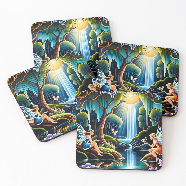 Item preview, Fairies Share the Sunset in the Enchanted Forest Realm - Naive Art designed and sold by Second Draft Visuals.