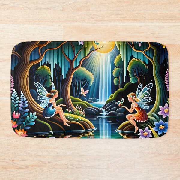 Item preview, Fairies Share the Sunset in the Enchanted Forest Realm - Naive Art designed and sold by Second Draft Visuals.