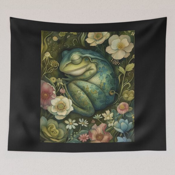Item preview,  Botanical Sleeping Toad woodland, Cottage-core Floral Throw Blanket  designed and sold by LLdreams.