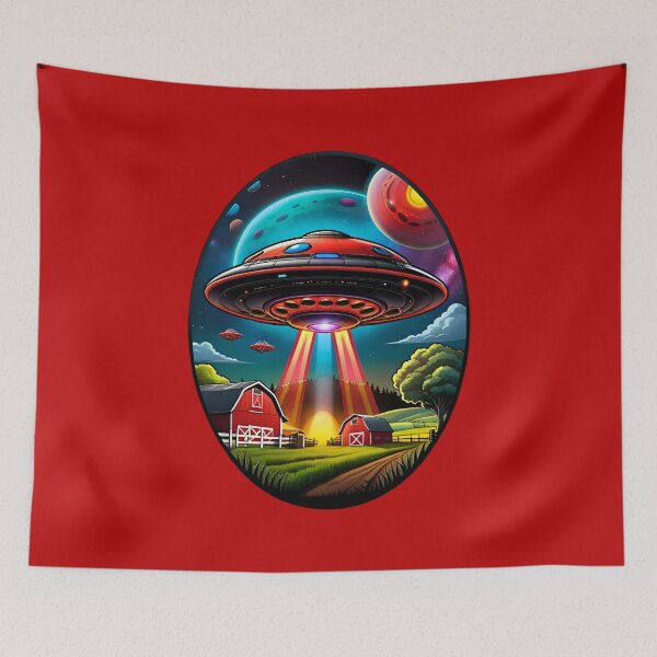 Item preview, Red UFO Above A Farm designed and sold by TheArtOfPat.