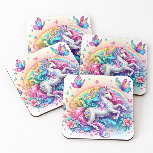 Item preview, Enchanted Rainbow Unicorn with Butterflies and Flowers designed and sold by Vitalka-uk.