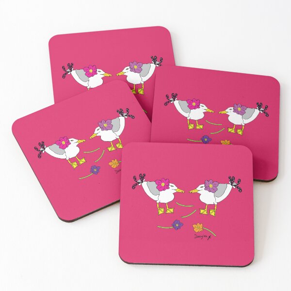 Item preview, Stacy and Sally Sassy Seagulls Cork Drinks Coasters / Coaster Set (x4 coasters) [SS121] designed and sold by DLDesignHouse.