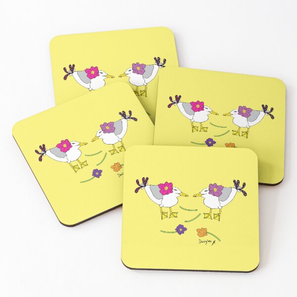 Item preview, Stacy and Sally Sassy Seagulls Cork Drinks Coasters / Coaster Set (x4 coasters) [SS122] designed and sold by DLDesignHouse.