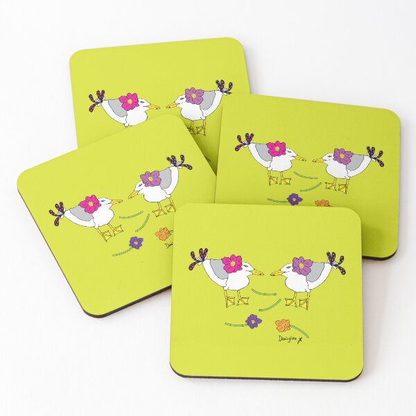 Item preview, Stacy and Sally Sassy Seagulls Cork Drinks Coasters / Coaster Set (x4 coasters) [SS123] designed and sold by DLDesignHouse.