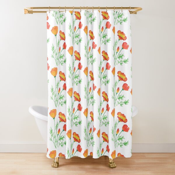 Orange Red Poppies Shower Curtain