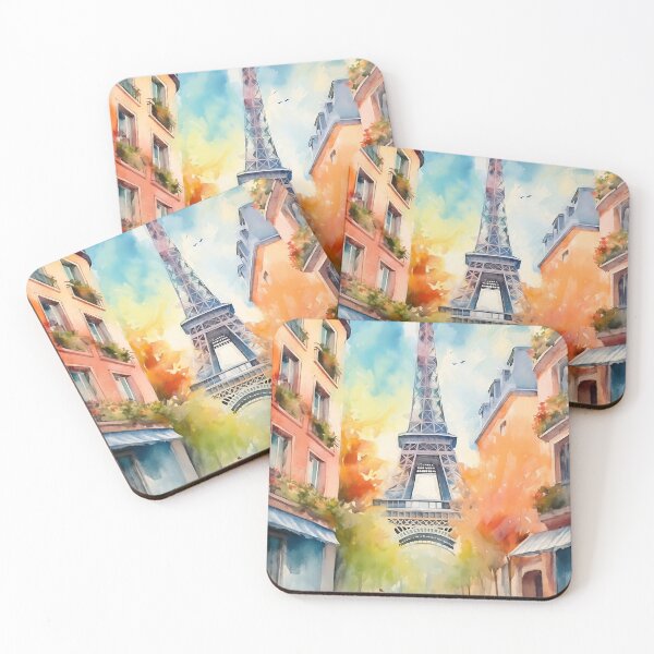 Item preview, watercolor painting of the streats of paris with the eifel tower on the background  designed and sold by Art Dila Studio.
