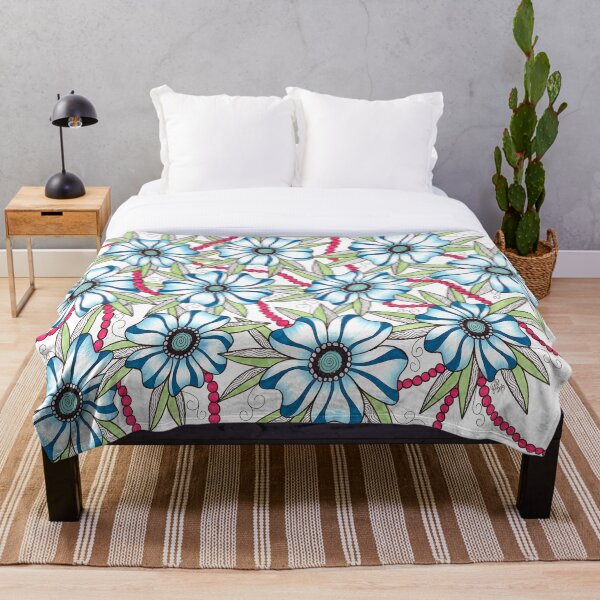 Artikelvorschau, Blaue Vergissmeinnicht mit rosa Perlen, Blumenzeichnung entworfen und verkauft von Handmadebyjessm.