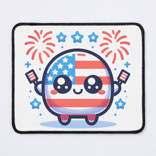 Item preview, Kawaii American Flag Holding Flags With Fireworks designed and sold by BassHeadMomma.