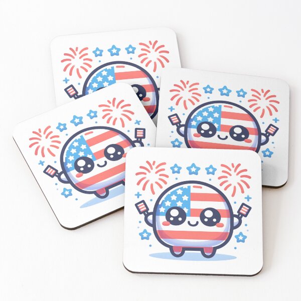 Item preview, Kawaii American Flag Holding Flags With Fireworks designed and sold by BassHeadMomma.