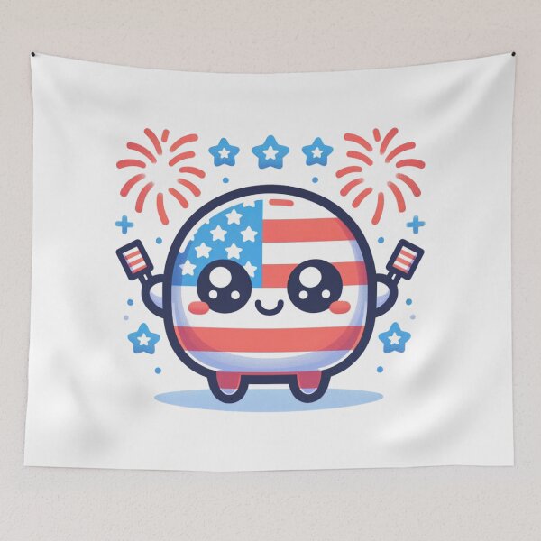 Item preview, Kawaii American Flag Holding Flags With Fireworks designed and sold by BassHeadMomma.