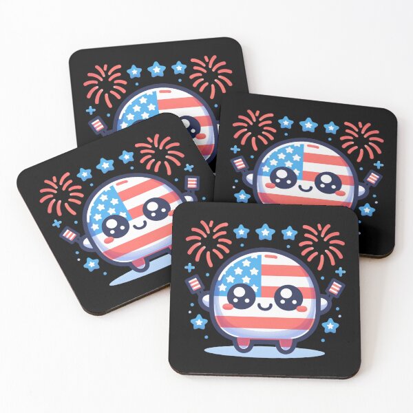 Item preview, Kawaii American Flag Holding Flags With Fireworks designed and sold by BassHeadMomma.