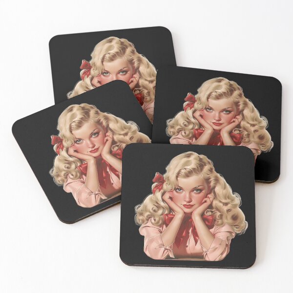 Item preview, Blonde Woman with Red Bow and Thoughtful Expression designed and sold by hrendika.