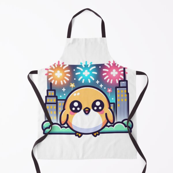 Item preview, Fireworks Over City Skyline With Kawaii Yellow Bird designed and sold by BassHeadMomma.