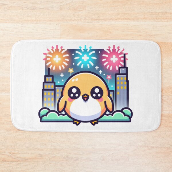 Item preview, Fireworks Over City Skyline With Kawaii Yellow Bird designed and sold by BassHeadMomma.